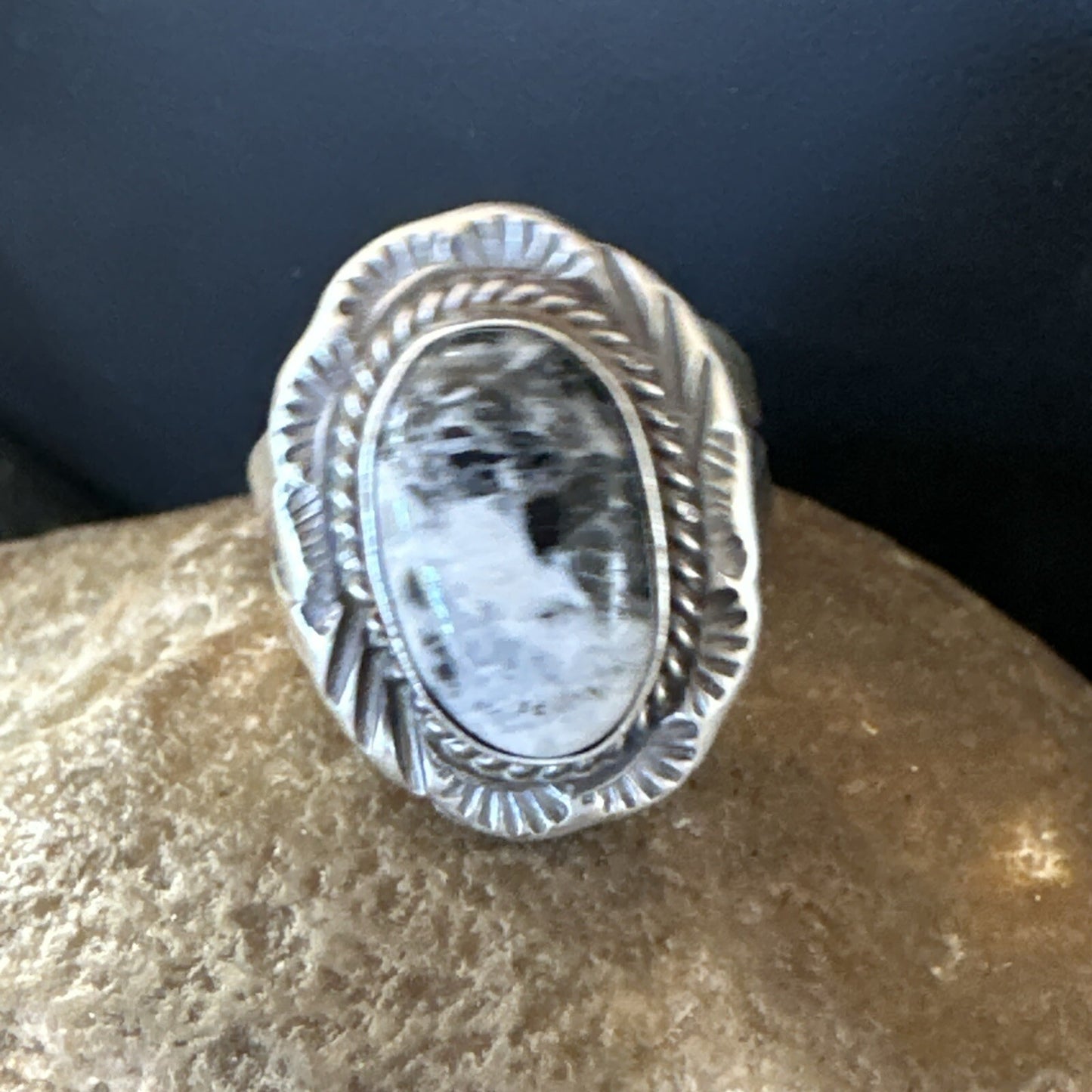 Womens White Buffalo Turquoise Navajo Sterling Silver Ring Size 7 18586