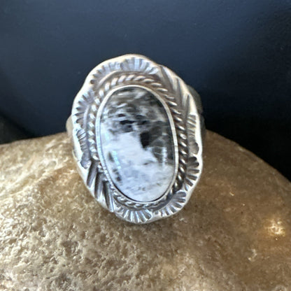 Womens White Buffalo Turquoise Navajo Sterling Silver Ring Size 7 18586