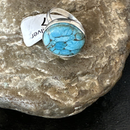 Blue Turquoise#8 Southwestern Sterling Silver Ring Size 7 19741