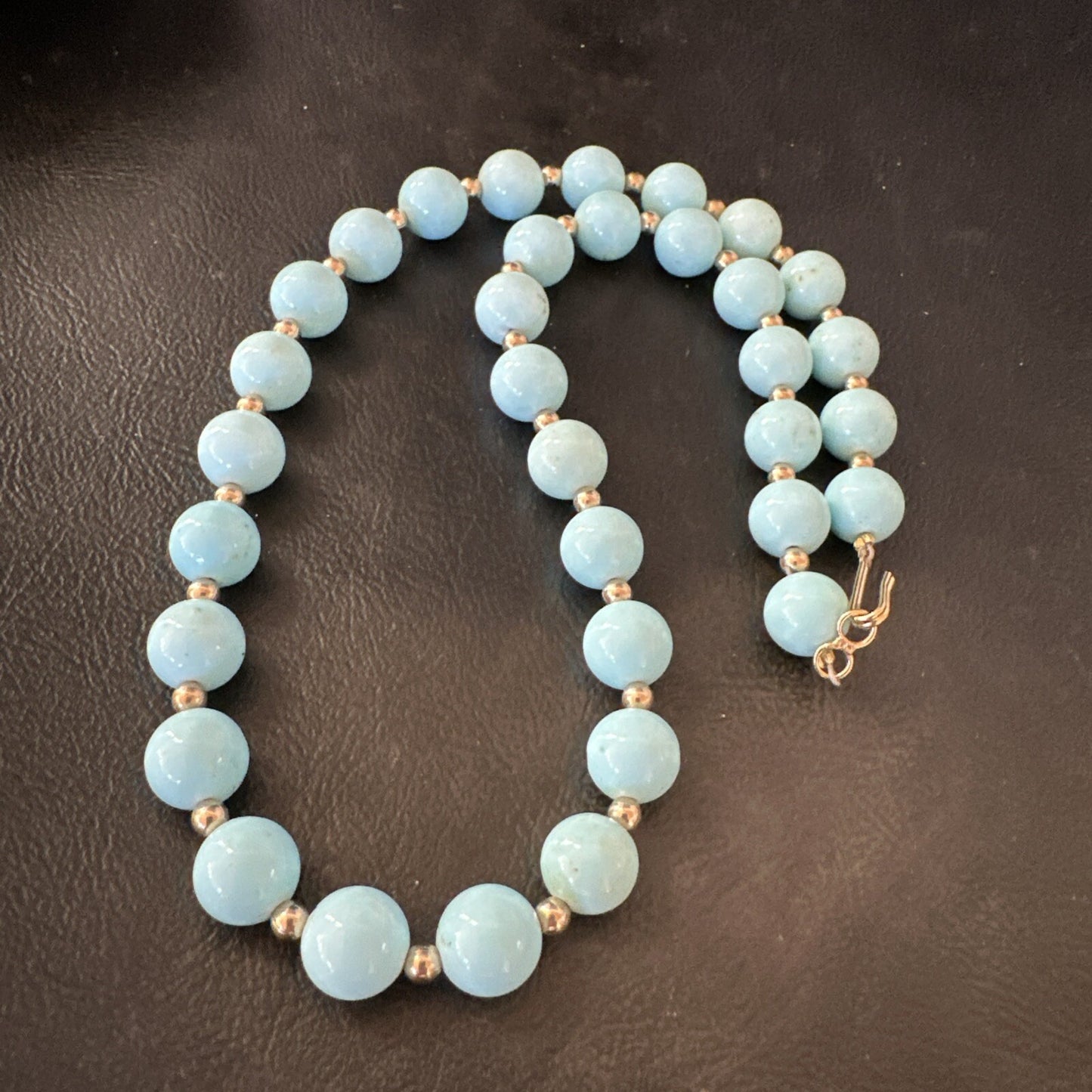 Goldfilled Womens 10mm Blue Dry Creek Turquoise Navajo Necklace 19” 18588
