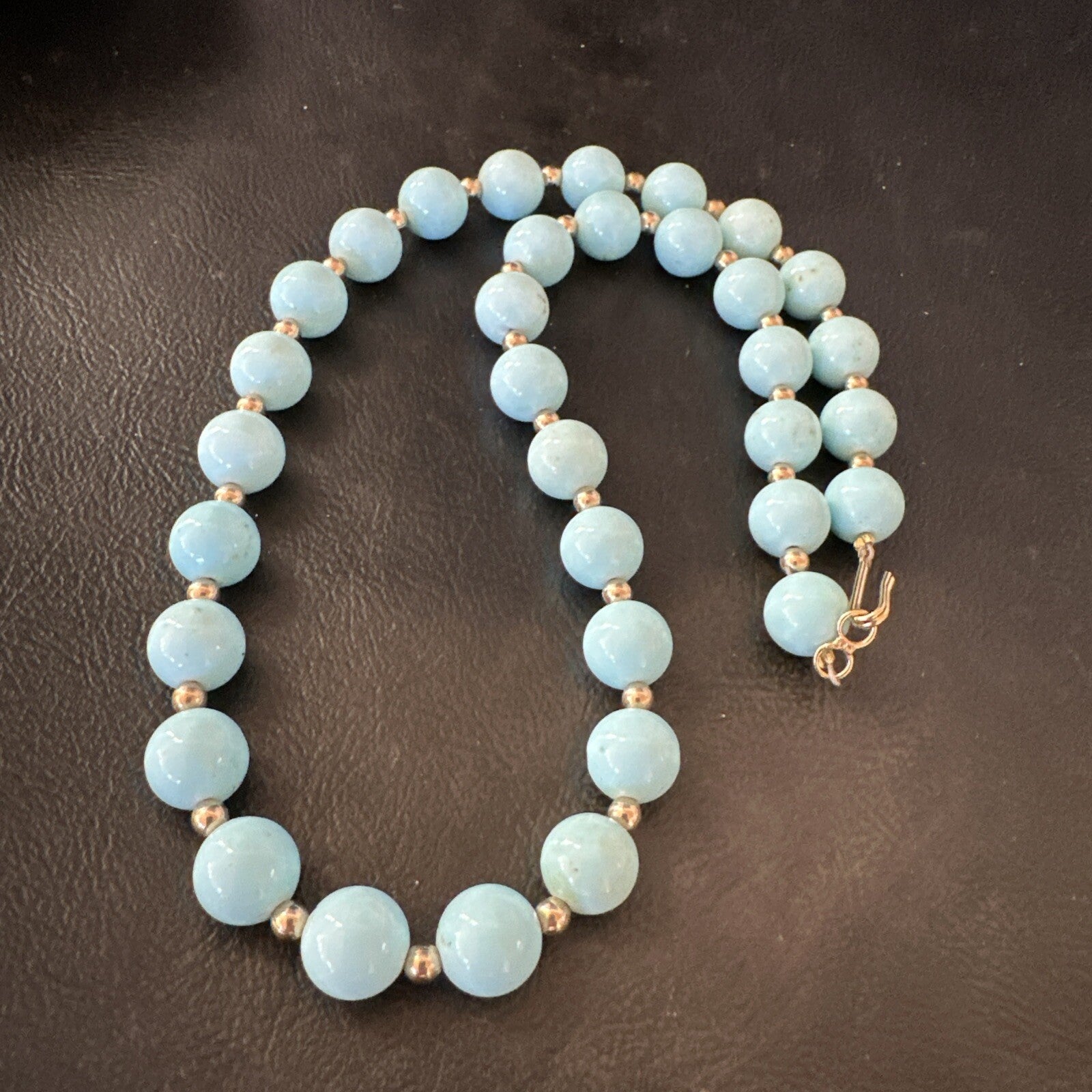 Goldfilled Womens 10mm Blue Dry Creek Turquoise Navajo Necklace 19” 18588
