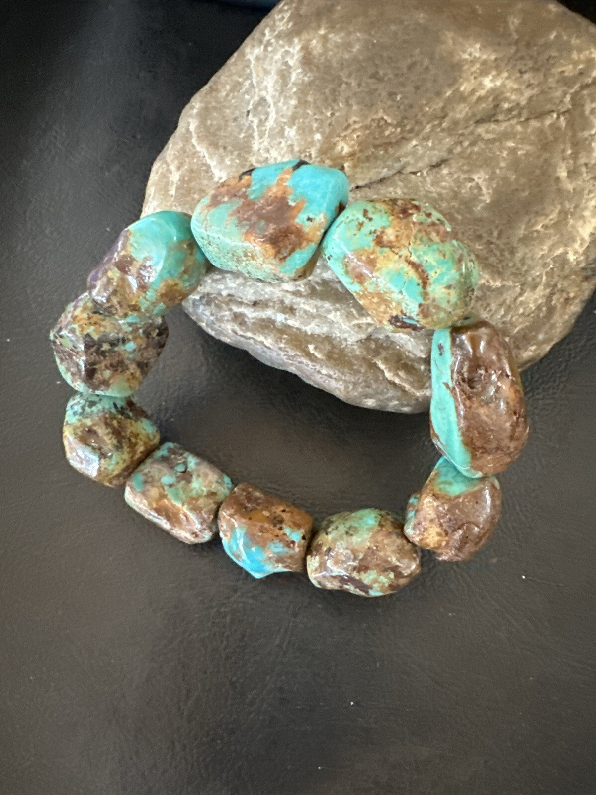 Mens Womens Blue Green Turquoise Stretch Stone Friendship Bracelet 7" 18868