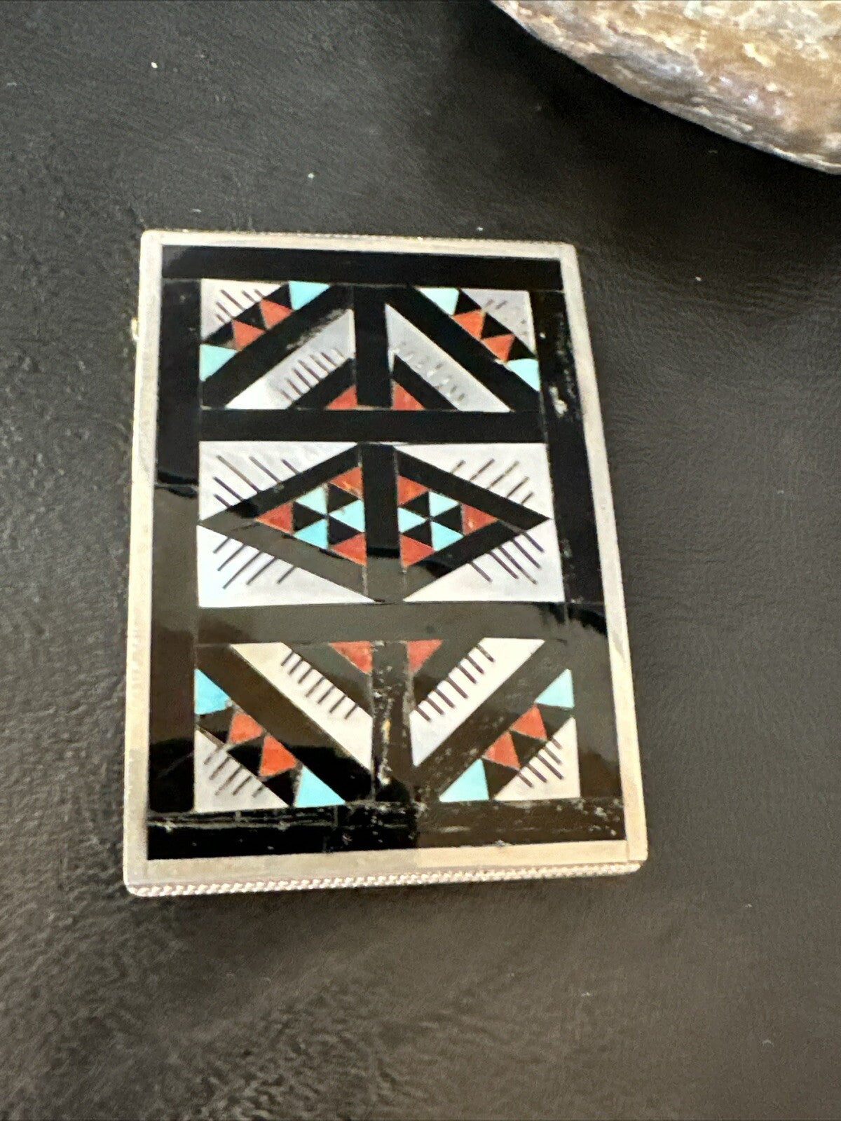 Zuni Black Onyx Belt Buckle Ranger Set Turquoise MOP Coral Sterling Silver 18141