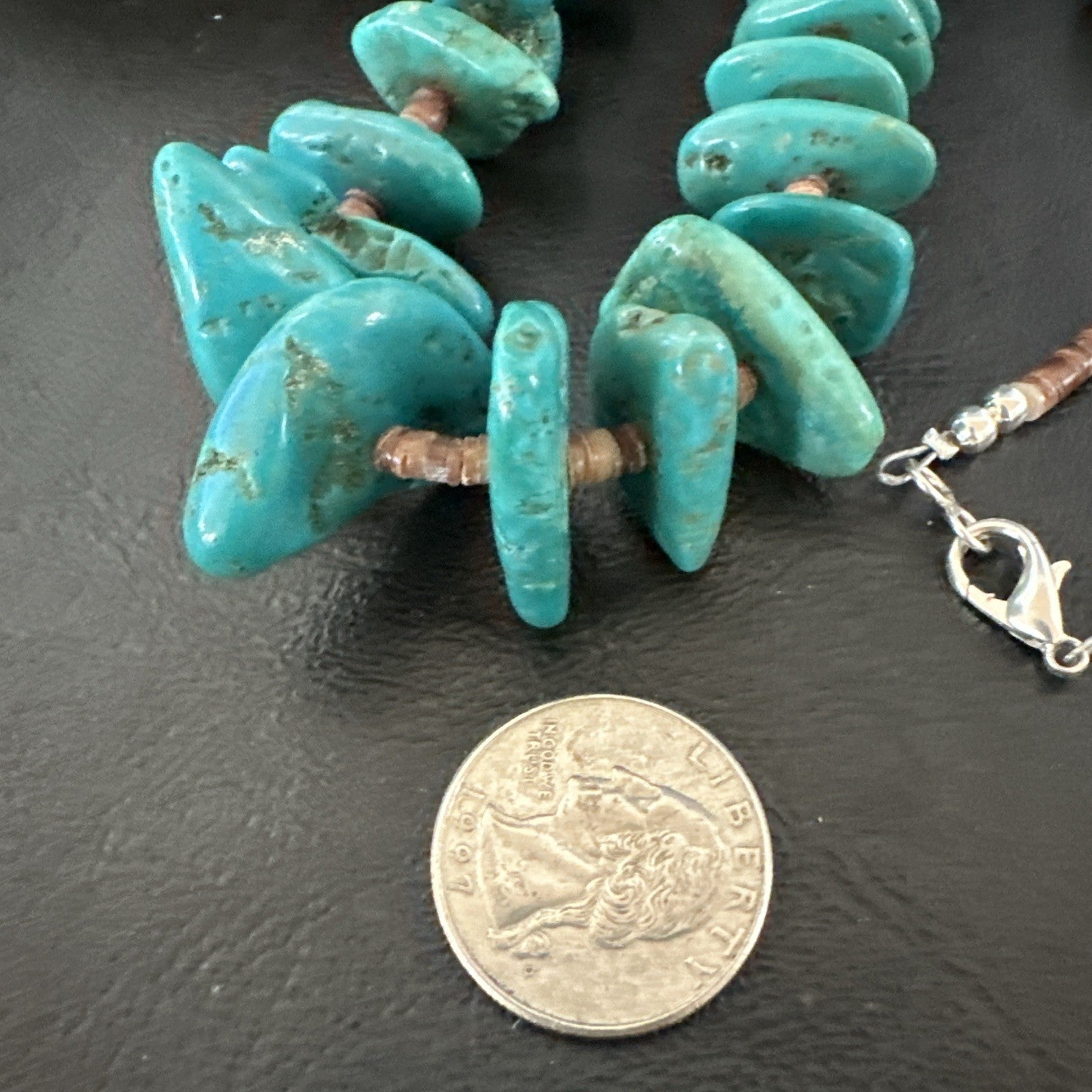 XL Navajo Kingman Turquoise Shell Heishi Sterling Silver Bead 34” Necklace 19635