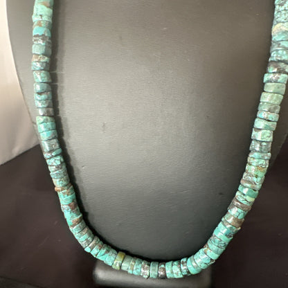 Navajo Turquoise 8mm Heishi Sterling Silver Bead Necklace 24" 19035