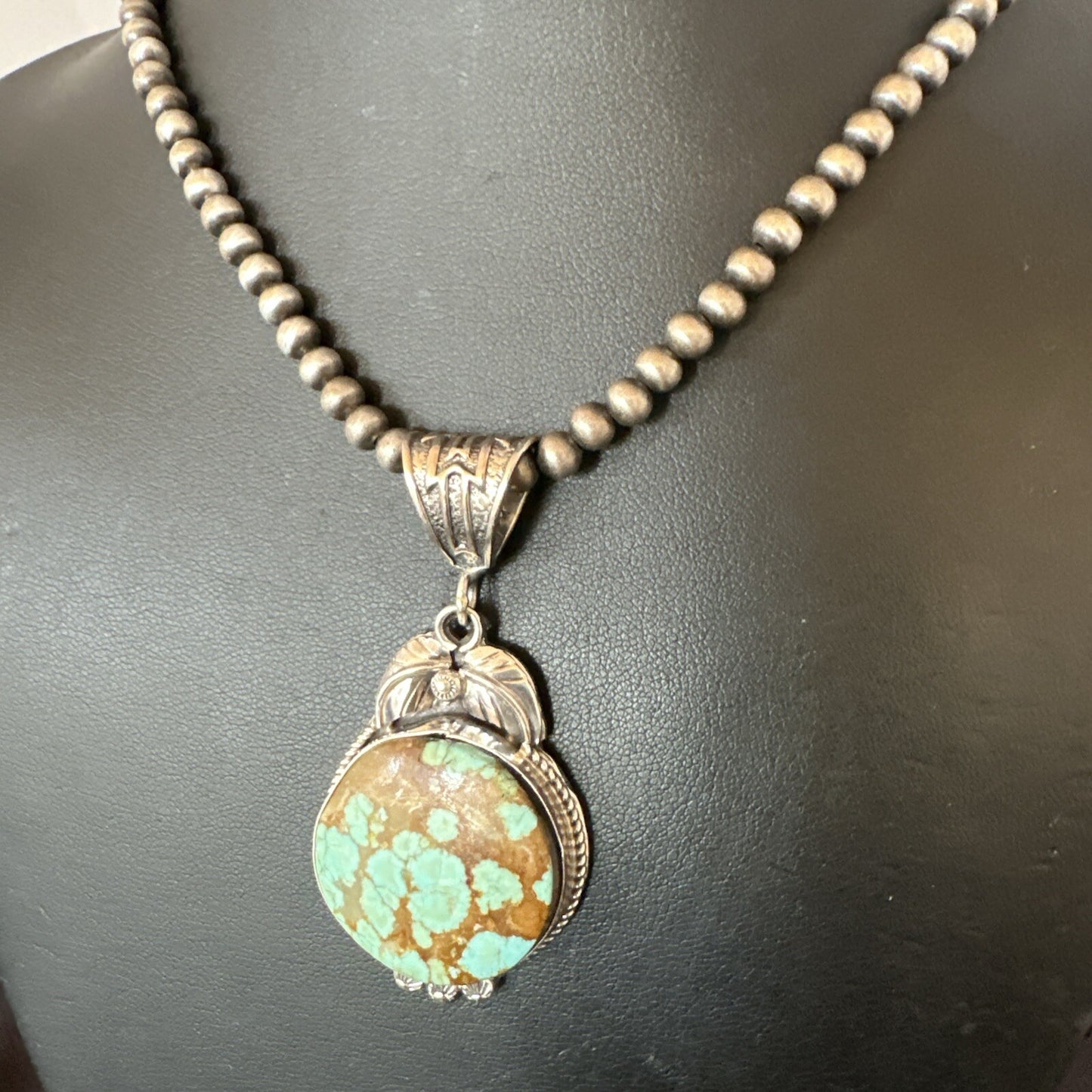 Mens Blue Turquoise#8 Pendant Navajo Sterling Silver Necklace 18108