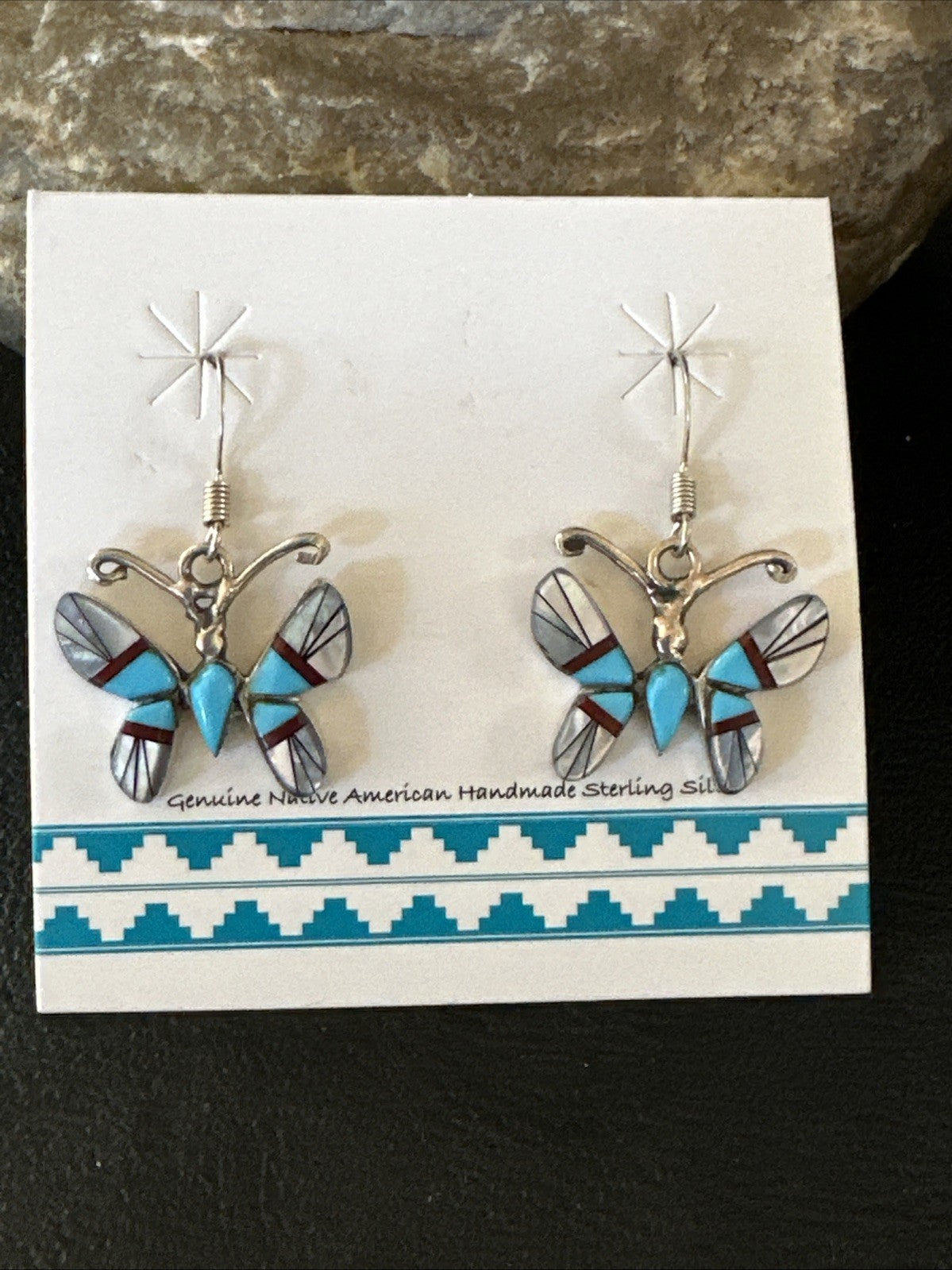 Butterfly Multicolor Turquoise MOP Inlay Sterling Silver Earrings 19816