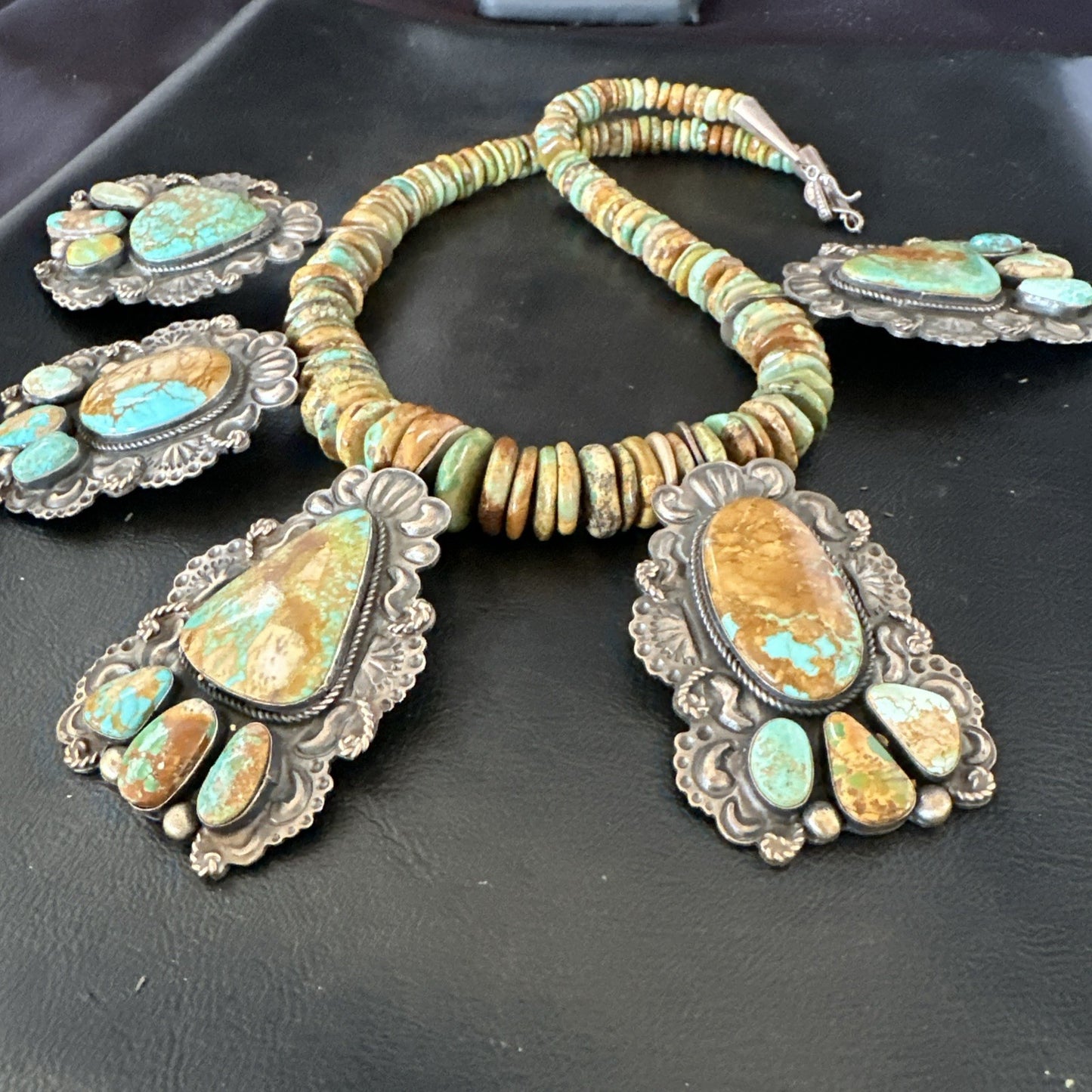 Statement Royston Turquoise Old Pawn 5 Navajo Sterling Silver Necklace 23" 19127