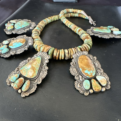 Statement Royston Turquoise Old Pawn 5 Navajo Sterling Silver Necklace 23" 19127