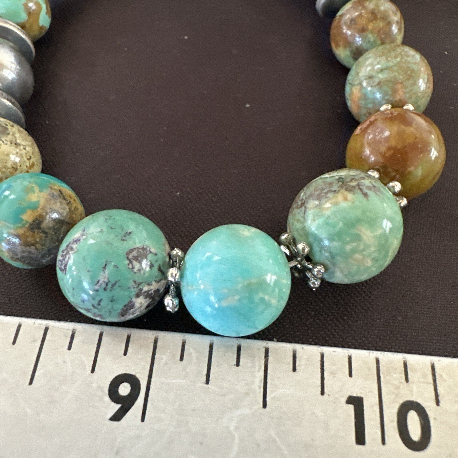 Green Turquoise Graduated Navajo Sterling Silver Necklace 21” 17782