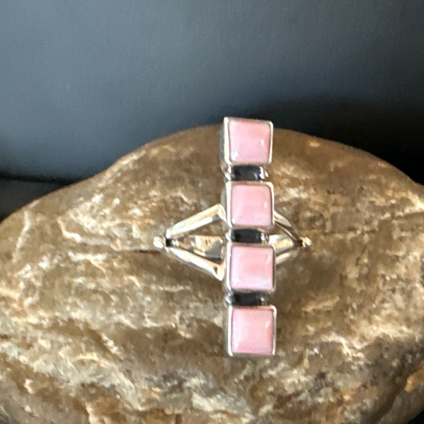 Gorgeous Square Pink Conch Cluster Ring Handmade Navajo Sz 9 18782