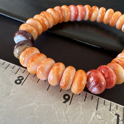Mens Womens Orange Purple Spiny Oyster Sterling Silver Stretch Bracelet 9" 18859