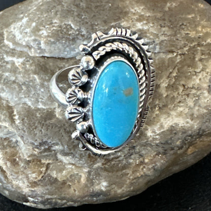 Yazzie Handmade Navajo Sterling Silver  Blue Kingman Turquoise Ring Sz 8.5 19627