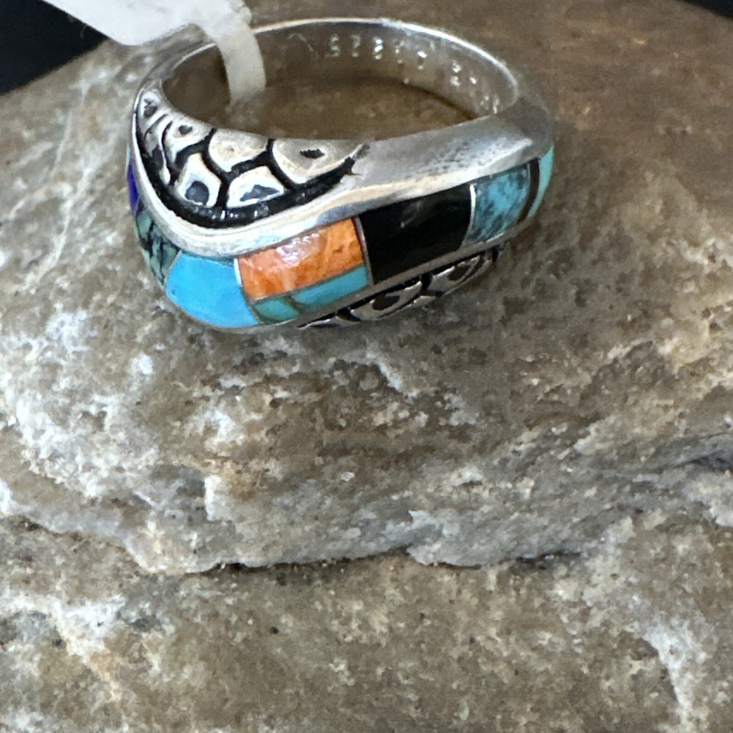 MultiColor Navajo Sterling Turquoise Spiny Oyster Inlay Ring Sz 6.5 18708