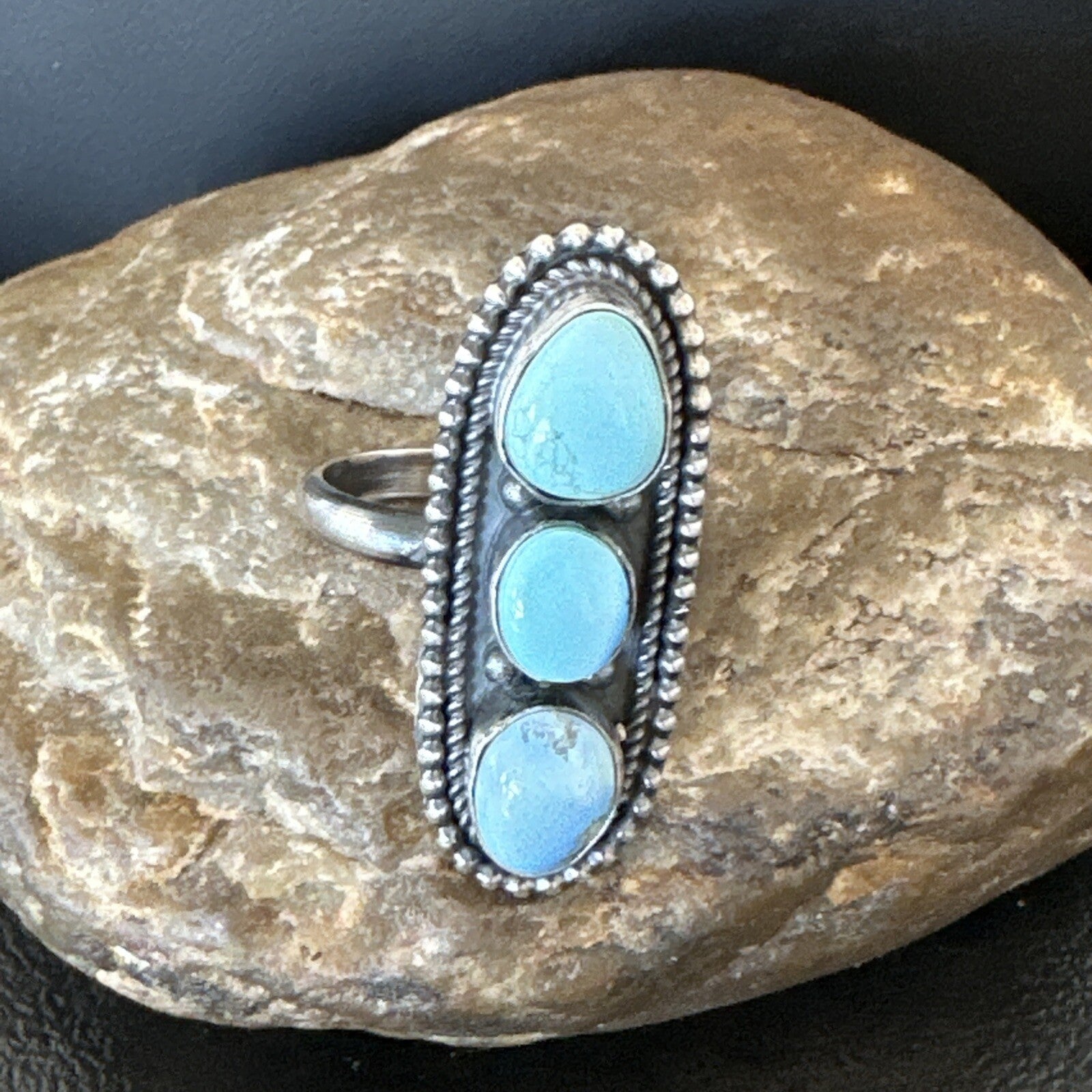 Women Blue Dry Creek Turquoise Navajo Sterling Silver Ring Sz 8 18616