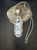 XXL White Buffalo Turquoise Pendant Navajo Necklace 4" | Sterling Silver | Authentic Native American Handmade | 19759