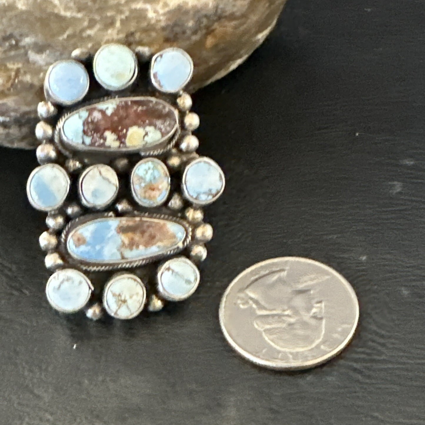 Womens Golden Hills Turquoise Navajo Sterling Silver Cluster Ring Sz 8 17774