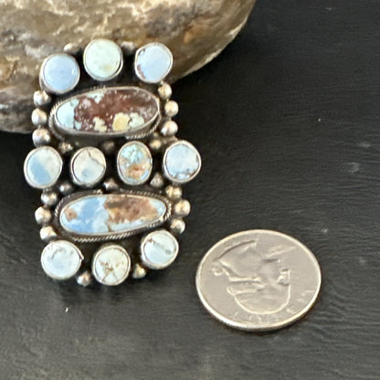 Womens Golden Hills Turquoise Navajo Sterling Silver Cluster Ring Sz 8 17774