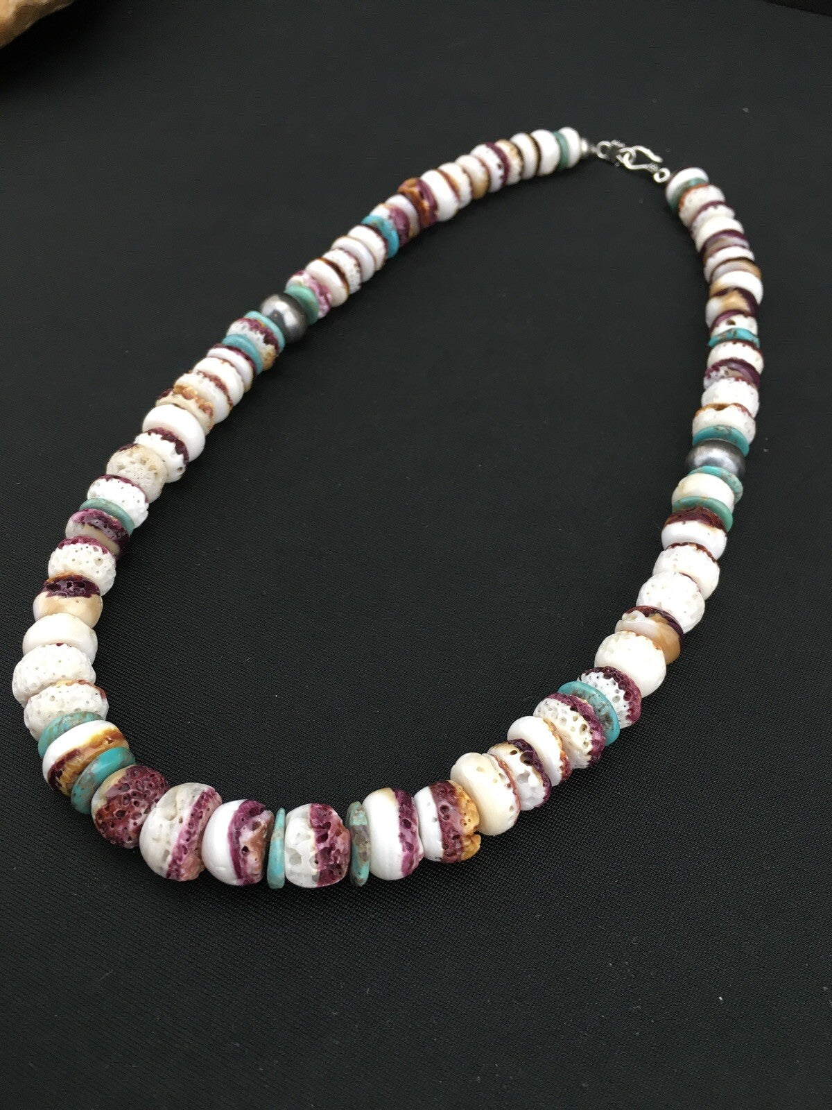 Purple Spiny Oyster & Turquoise Navajo Indian Sterling Necklace 20" 02519