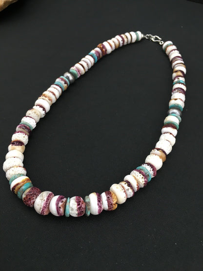 Purple Spiny Oyster & Turquoise Navajo Indian Sterling Necklace 20" 02519