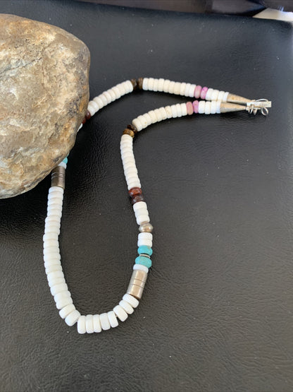 Turquoise Sugilte & Howlte Navajo Beads Sterling Silver Necklace 10395