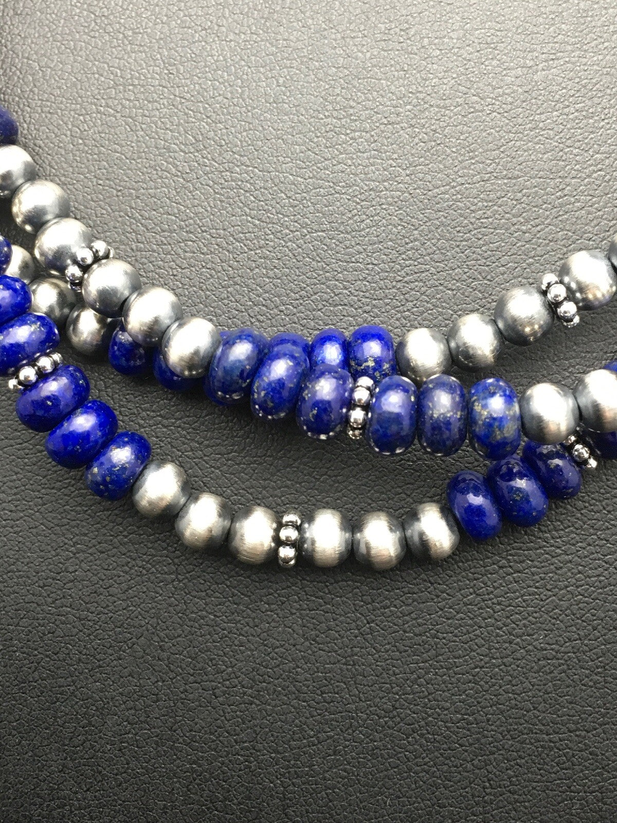 Blue Lapis Lazuli 3 Strands Navajo Sterling Silver Beads Necklace 02926