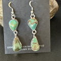 Green Royston Turquoise Navajo Dangle Earrings | Sterling Silver | Authentic Native American Handmade | 19415