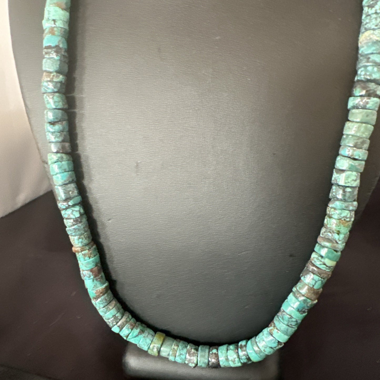 Navajo Turquoise 8mm Heishi Sterling Silver Bead Necklace 24" 19035