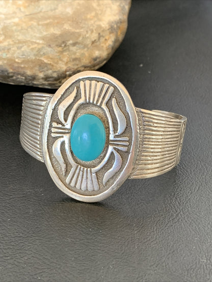 Mens Blue Kingman Turquoise Navajo Sterling Silver Cuff Bracelet 1654