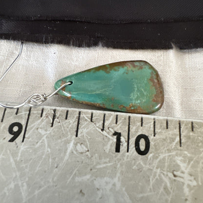 Green Turquoise Teardrop Sterling Silver Beads Navajo Earrings 1" 19041