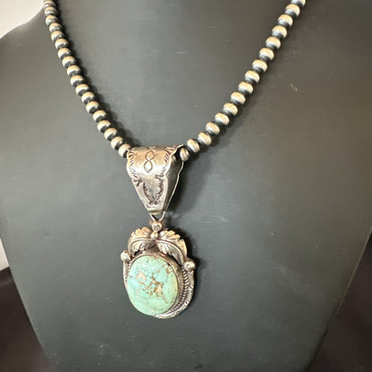 Navajo Sterling  Green Royston Turquoise Necklace Pendant 19356