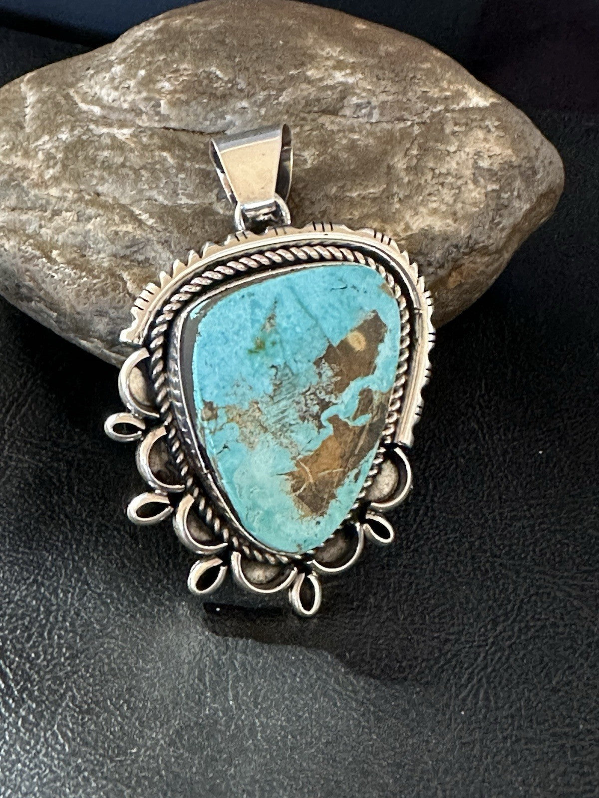 XL Men Women Blue Turquoise Pendant Navajo Sterling Yazzie 19525