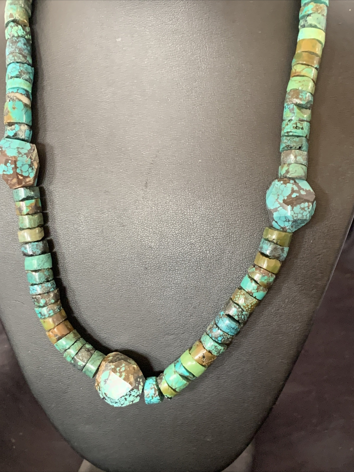 Men Chunky Spiderweb Turquoise Heishi Navajo Sterling Silver Necklace 21” 124504