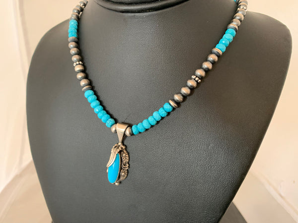 Blue Faceted Turquoise Necklace Sleeping Beauty Pendant | Sterling Silver | Authentic Native American Handmade | 00564