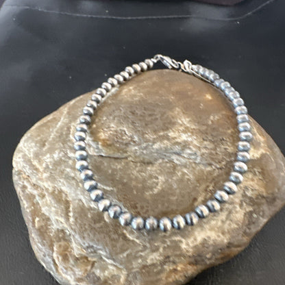 Native American Navajo 4mm Beads 8” Sterling Silver Bracelet 90408