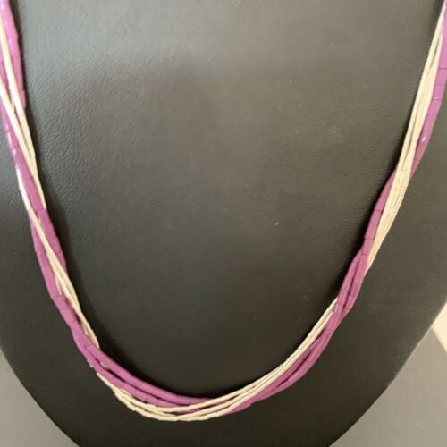 Sugilite Tube Beads Heishi Necklace | 5-Strand Liquid Sterling Silver | 2180