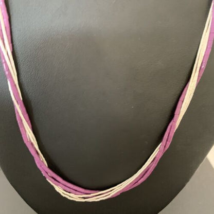 Sugilite Tube Beads Heishi Necklace | 5-Strand Liquid Sterling Silver | 2180