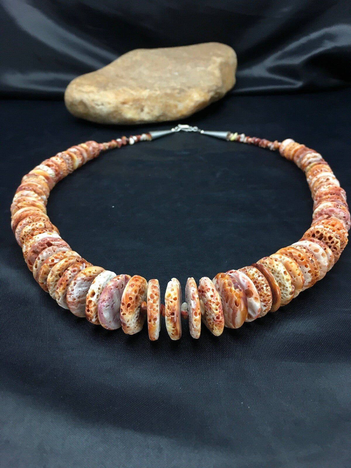 Orange Spiny Oyster Navajo Indian Sterling Silver Necklace 02909
