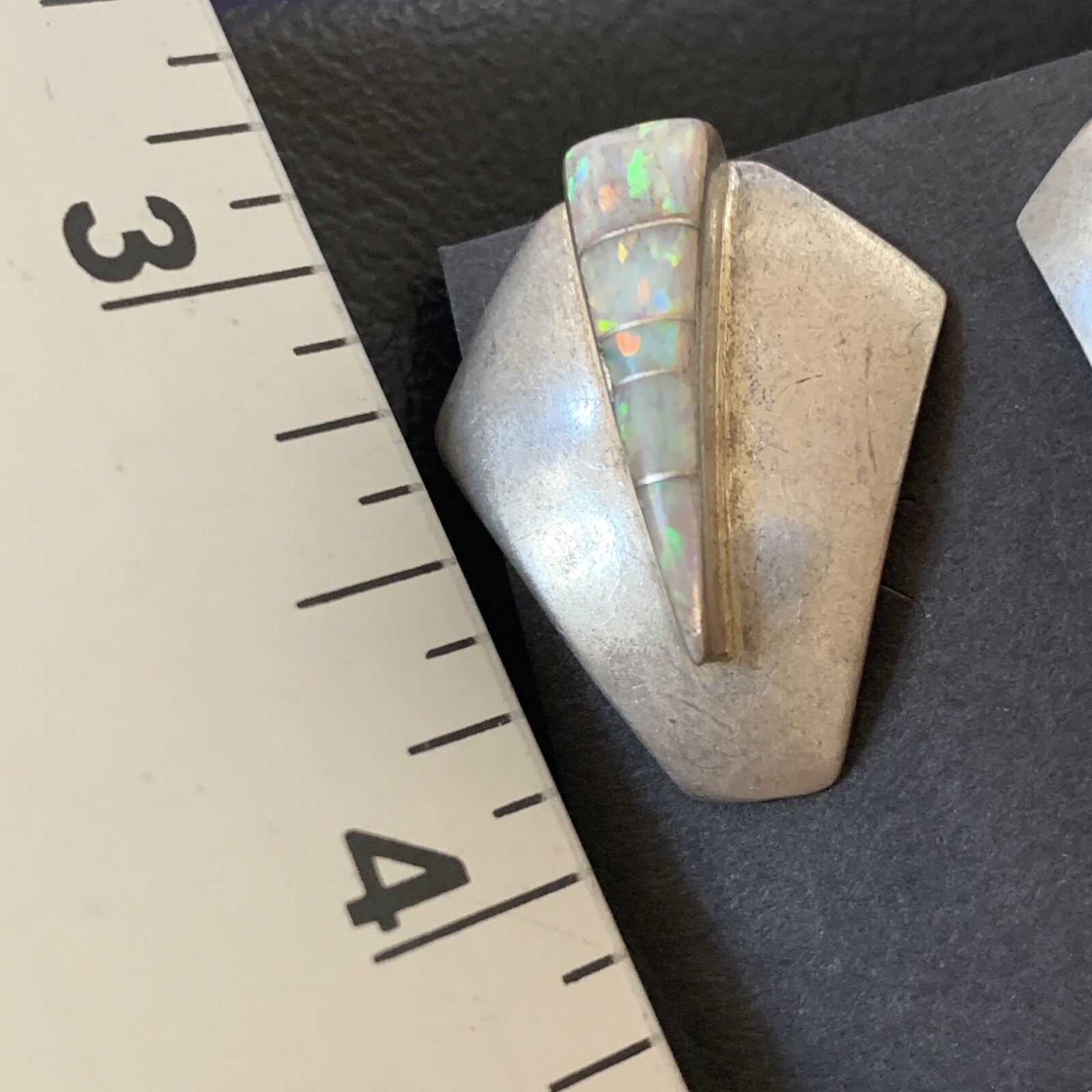 Womens White Opal Inlay Navajo Sterling Silver Dangle Post Earrings 0.5" 12766