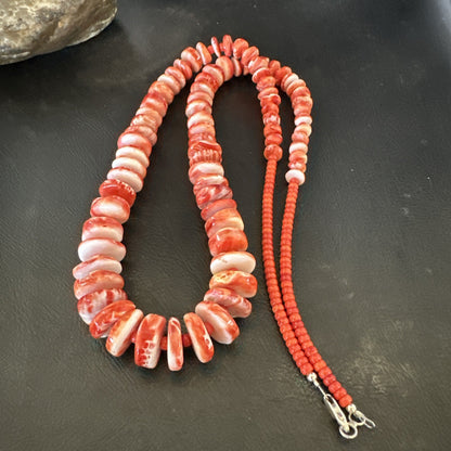Red Spiny Oyster 28” Long Navajo Sterling Silver Necklace 17761
