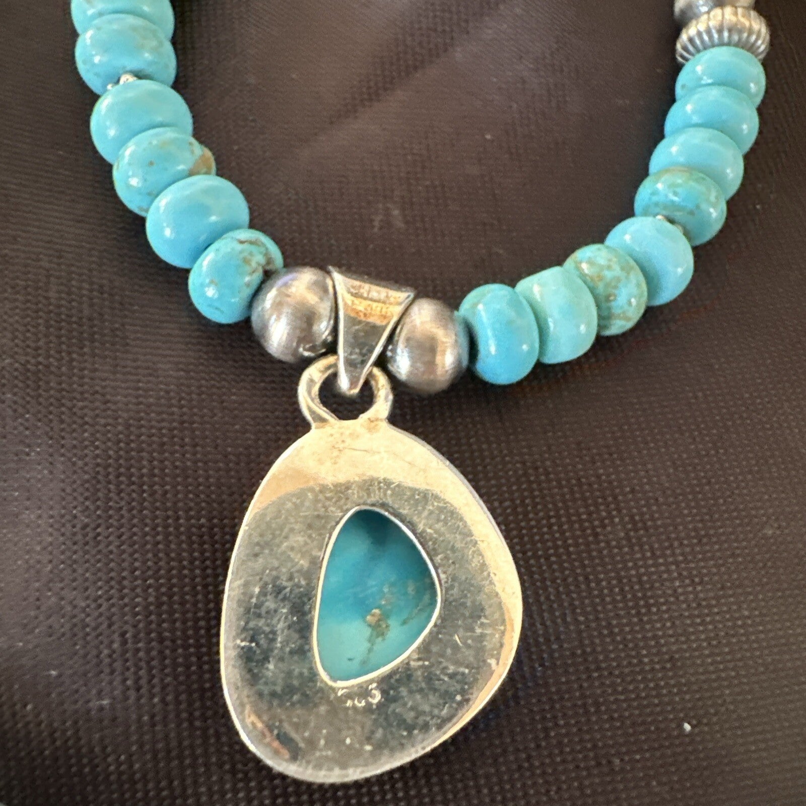 WoMens Blue Kingman Turquoise Pendant Navajo Sterling Silver Necklace 21" 18417