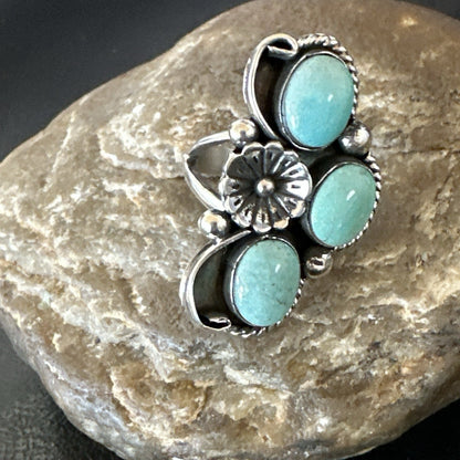 3 Besties Ring Green Turquoise Navajo Sterling Silver Cluster Size 8 19161