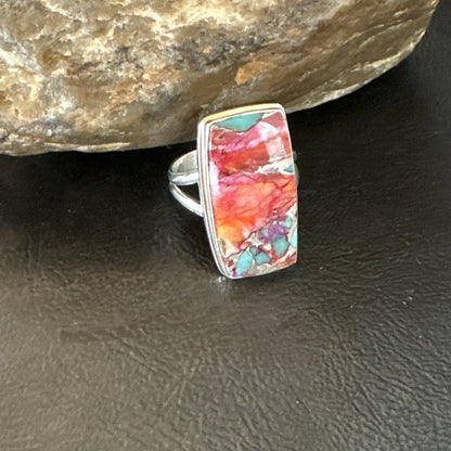 Blue Turquoise Spiny Oyster Navajo Sterling Silver Ring Size 9 18221