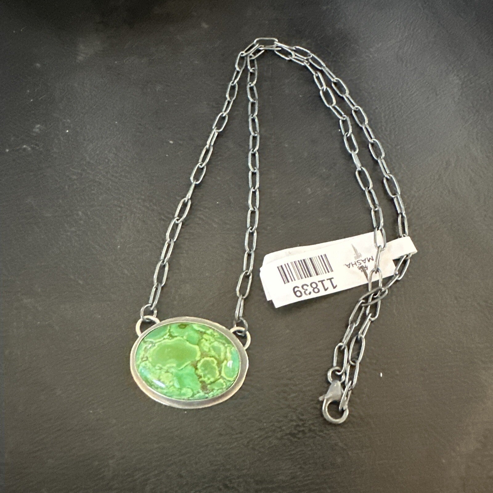 Navajo Sterling Silver Chain Green Turquoise Necklace Pendant 20" 11839