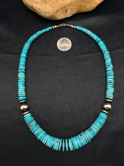 Turquoise Graduated Navajo Sterling Silver Necklace 18" 4046