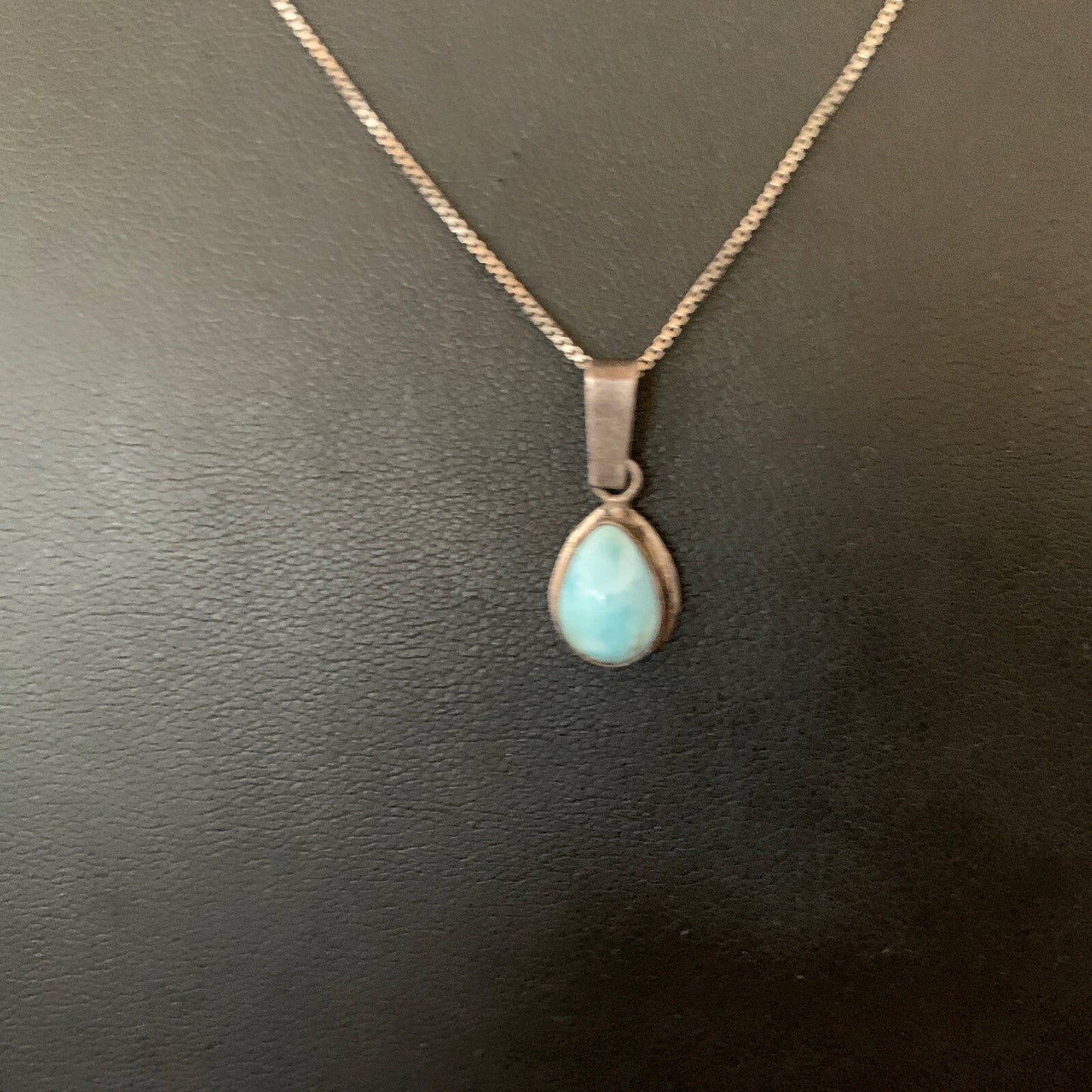 Blue Larimar Minimalist Pendant Navajo Sterling Silver Necklace 18" 17440
