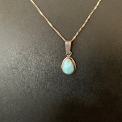 Blue Larimar Minimalist Pendant Navajo Sterling Silver Necklace 18" 17440