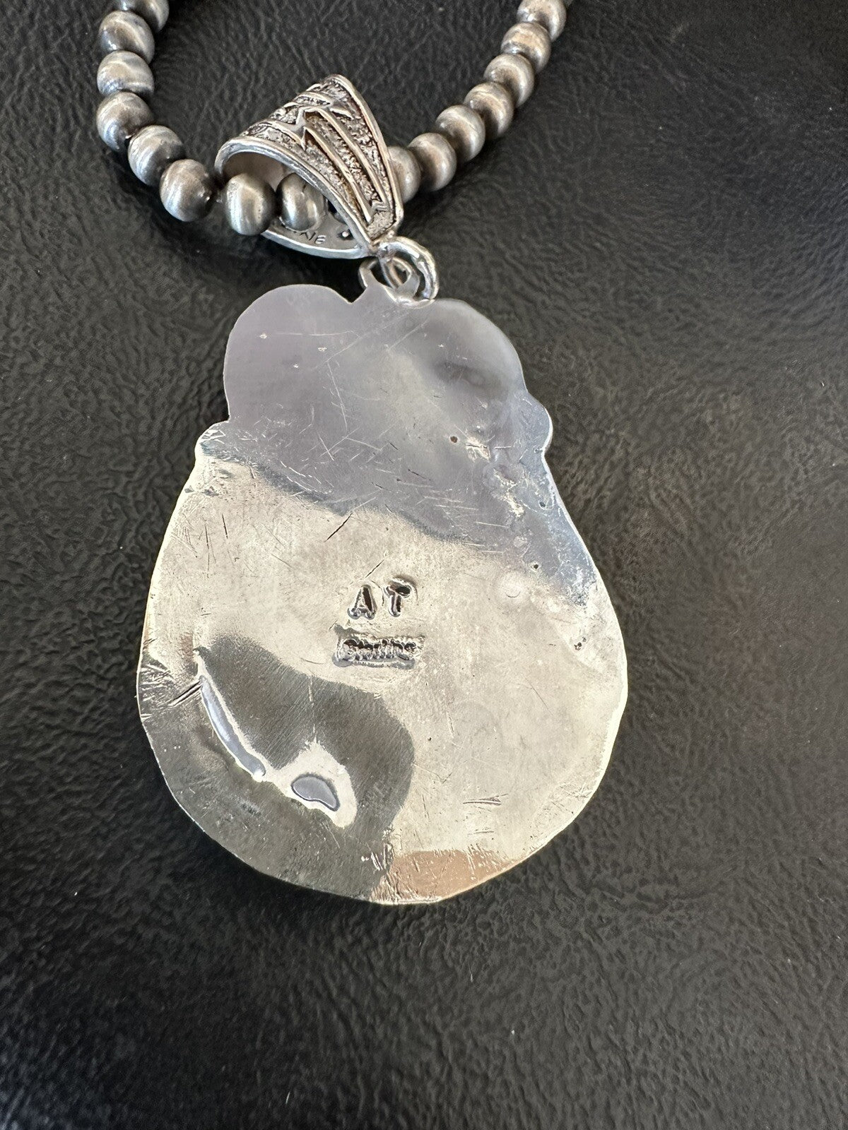 Mens White Buffalo Turquoise Pendant Sterling Silver Beads Necklace 18310