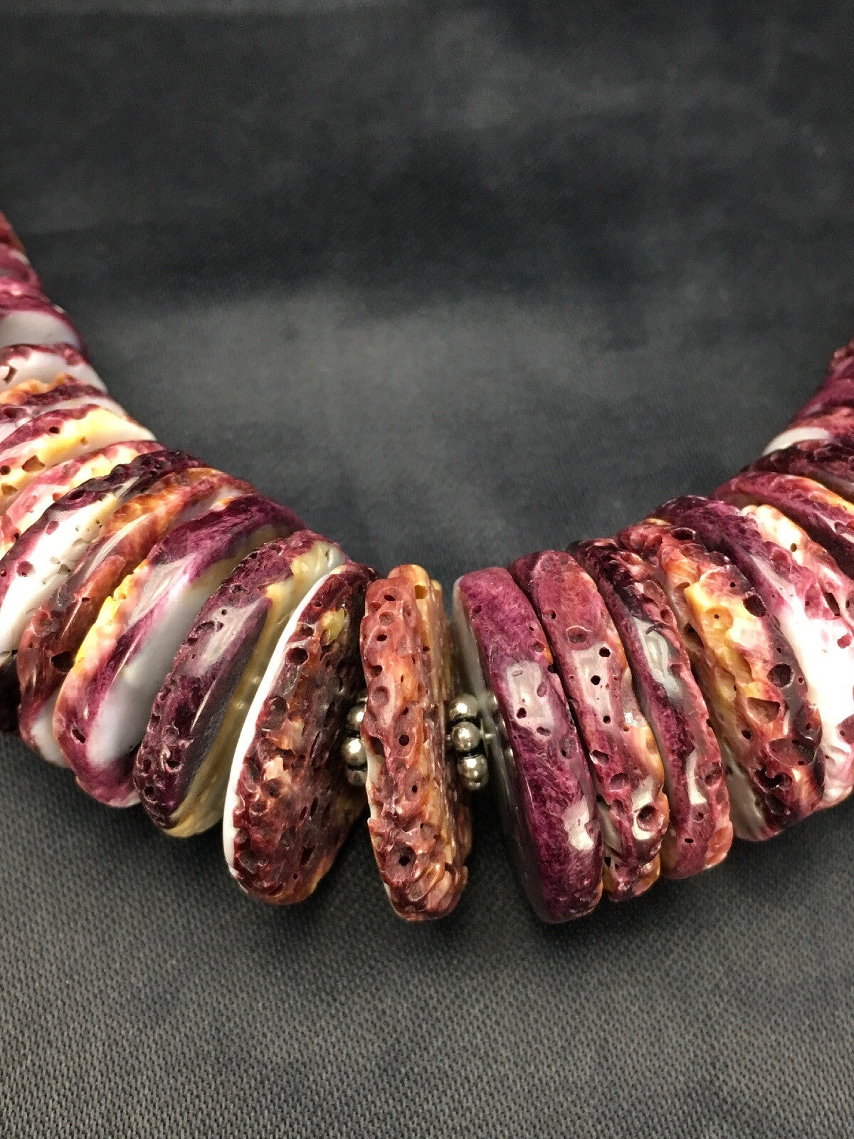 Purple Spiny Oyster Navajo Sterling Silver Beads Necklace 23" 02656