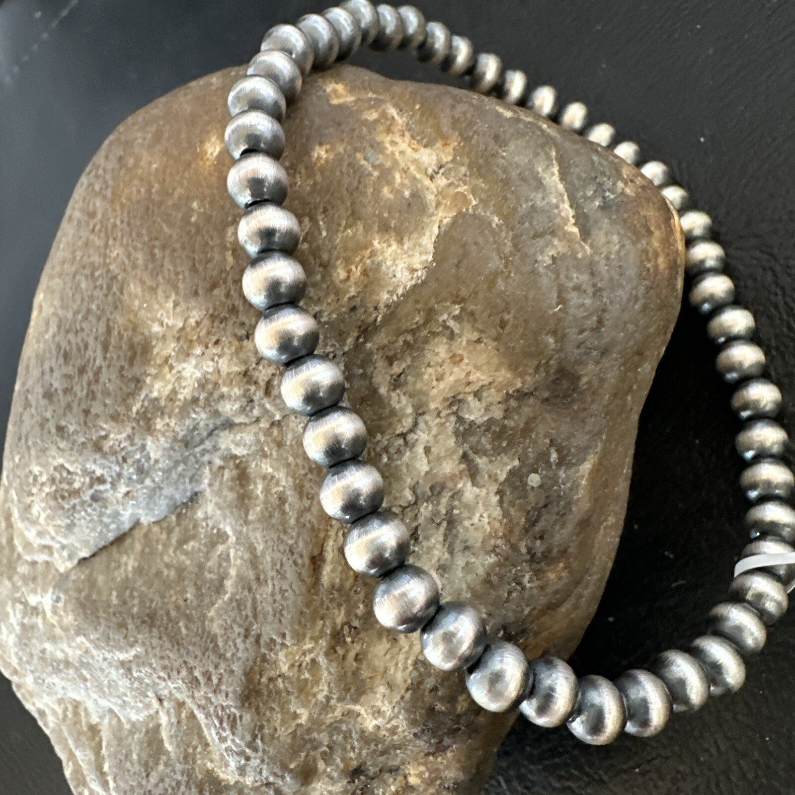 Stretch Navajo 5mm Beads 8” Sterling Silver Bracelet 90503